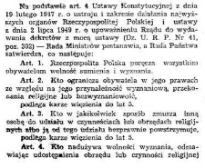 Dekret z dnia 5 sierpnia 1949 r. o ochronie wolności sumienia i wyznania. Dz. U. 1949 nr 45 poz. 334