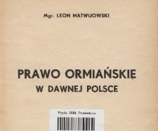 Prawo ormiańskie w dawnej Polsce