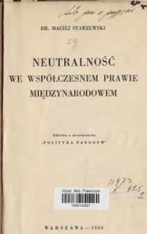 Neutralność we współczesnem prawie międzynarodowem