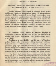 Stanowy podział własności nieruchomej w Krakowie XVI i XVII stulecia