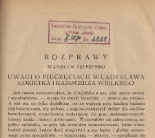 Uwagi o pieczęciach Władysława Łokietka i Kazimierza Wielkiego