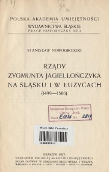 Rządy Zygmunta Jagiellończyka na Śląsku i w Łużycach (1499-1506)