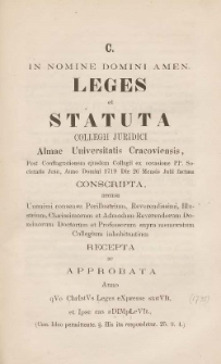 Statuty Collegium Iuridicum Uniwersytetu Krakowskiego z dnia 26 VII 1719 r.