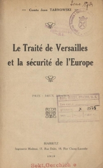 Le Traité de Versailes et la sécurité de l'Europe