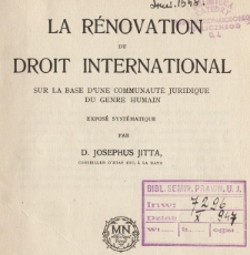 La rénovation du droit international : sur la base d'une communaute juridique du genre human : exposé systématique