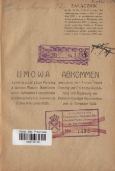 Umowa zawarta pomiędzy Polską a Wolnem Miastem Gdańskiej celem wykonania i uzupełnienia polsko-gdańskiej konwencji z dnia 9 listopada 1920 r.