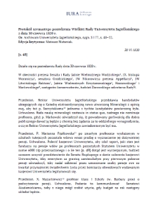 Minutes of the sixteenth meeting of the Grand Council of the Jagiellonian University of June 30, 1820.