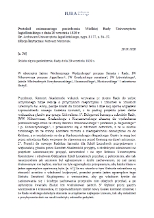 Protokół osiemnastego posiedzenia Wielkiej Rady Uniwersytetu Jagiellońskiego z dnia 20 września 1820 r.