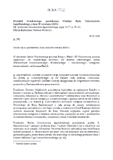 Protokół dwudziestego posiedzenia Wielkiej Rady Uniwersytetu Jagiellońskiego z dnia 30 września 1820 r.