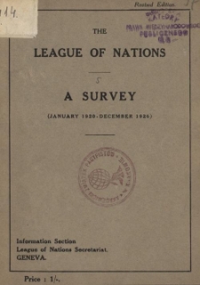 The League of Nations : a survey (january 1920 - december 1926)