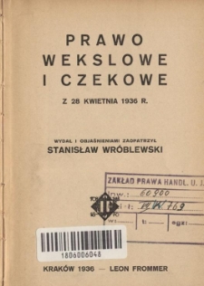 Prawo wekslowe i czekowe z 28 kwietnia 1936 r.