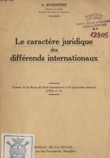 Le caract&egrave;re juridique des diff&eacute;rends internationaux