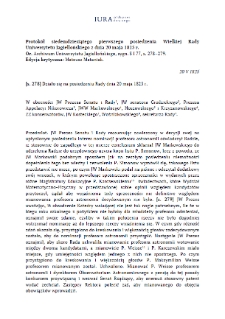 Protok&oacute;ł siedemdziesiątego pierwszego posiedzenia Wielkiej Rady Uniwersytetu Jagiellońskiego z dnia 20 maja 1825 r.