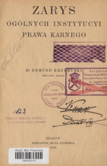 Zarys og&oacute;lnych instytucyi prawa karnego