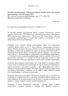 Minutes of the Eighty-Seventh Session of the Great Council of the Jagiellonian University of 29 August 1831