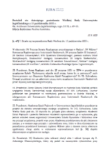 Minutes of the One Hundred and Tenth Session of the Great Council of the Jagiellonian University of 15 October 1833