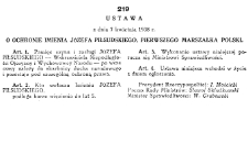 Ustawa z dnia 7 kwietnia 1938 r. o ochronie Imienia Józefa Piłsudskiego. Dz. U. R. P. 1938 nr 25 poz. 219